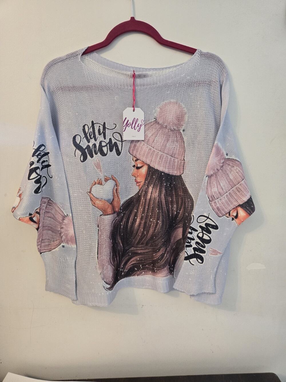Womens Yolly Let It Snow Top Ling Sleeve New With Tags Light Blur